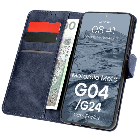 Etui z klapką Bizon Case Pocket do Motorola Moto G04 / G24, granatowe