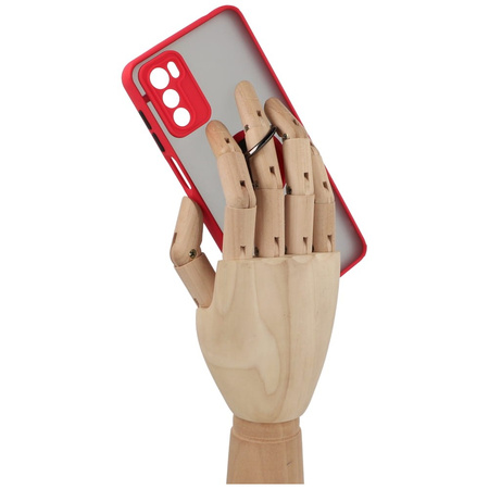 Etui z uchwytem na palec Bizon Case Hybrid Ring do Motorola Moto G42 , przydymione z czerwoną ramką