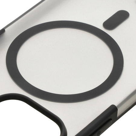 Etui z pierścieniem magnetycznym Bizon Case MatteO do iPhone 13 Pro, półprzezroczyste z czarną ramką