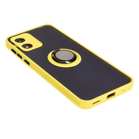 Etui z uchwytem na palec Bizon Case Hybrid Ring do Motorola Moto E13, przydymione z żółtą ramką