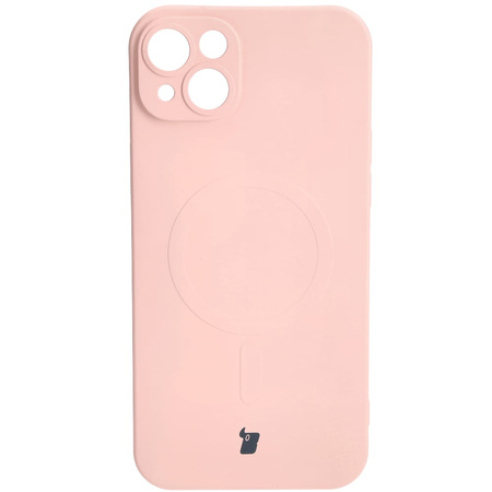 Etui silikonowe z pierścieniem magnetycznym Bizon Case Silicone Magnetic do iPhone 14 Plus, jasnoróżowe
