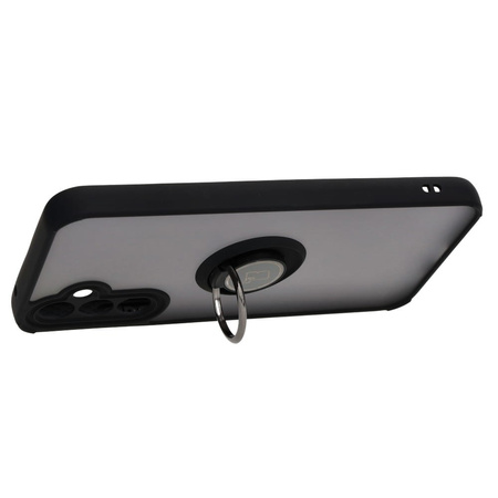 Etui z uchwytem na palec Bizon Case Hybrid Ring do Galaxy A34 5G, przydymione z czarną ramką