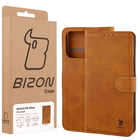 Etui z klapką Bizon Case Pocket do Xiaomi POCO F8 Ultra, brązowe