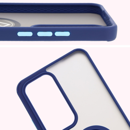 Etui z uchwytem na palec Bizon Case Hybrid Ring do Oppo Reno 12 Pro, przydymione z granatową ramką