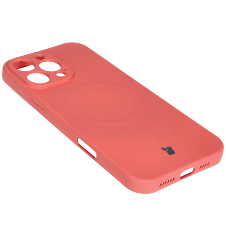 Silikonowe etui z pierścieniem magnetycznym Bizon Case Silicone Magnetic do iPhone 16 Pro Max, brudnoróżowe
