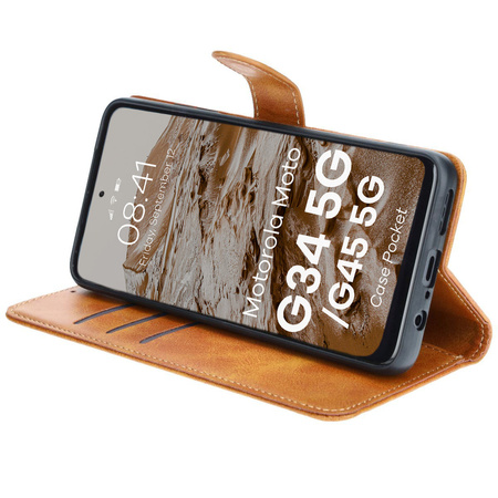 Etui z klapką Bizon Case Pocket do Motorola Moto G34 5G, brązowe