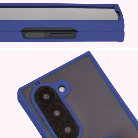 Etui z uchwytem na palec Bizon Case Hybrid Ring do Galaxy Z Fold6, przydymione z granatową ramką