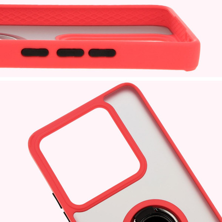 Etui z uchwytem na palec Bizon Case Hybrid Ring do Xiaomi 14T Pro, przydymione z czerwoną ramką