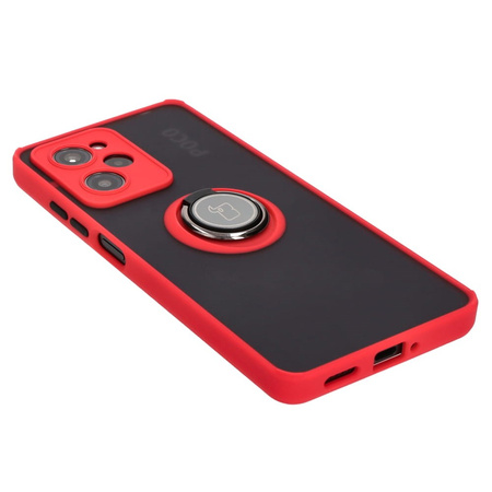 Etui z uchwytem na palec Bizon Case Hybrid Ring do Xiaomi Poco X5 Pro, przydymione z czerwoną ramką