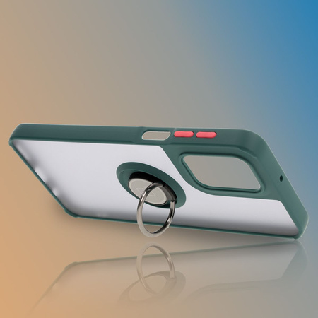 Etui z uchwytem na palec Bizon Case Hybrid Ring do Motorola Moto G55 5G, przydymione z ciemnozieloną ramką