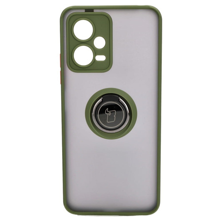 Etui z uchwytem na palec Bizon Case Hybrid Ring do Xiaomi Poco X5 / Redmi Note 12 5G, przydymione z zieloną ramką