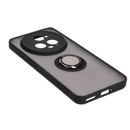 Etui z uchwytem na palec Bizon Case Hybrid Ring do Honor Magic5 Pro, przydymione z czarną ramką