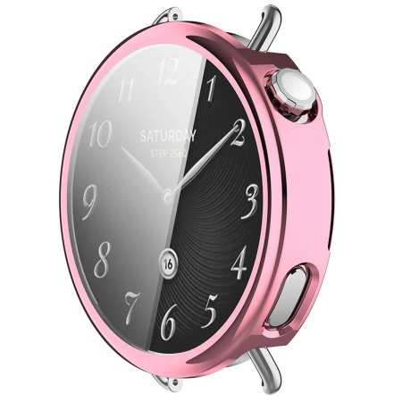 Etui z osłoną ekranu Bizon Case Watch Felipe do Xiaomi Watch S4 41 mm, różowe