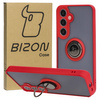 Etui z uchwytem na palec Bizon Case Hybrid Ring do Galaxy S25 Plus / S24 Plus, przydymione z czerwoną ramką