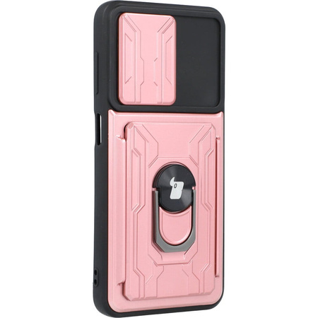 Etui Bizon Case Camshield Card Slot Ring do Galaxy A13 4G, jasnoróżowe