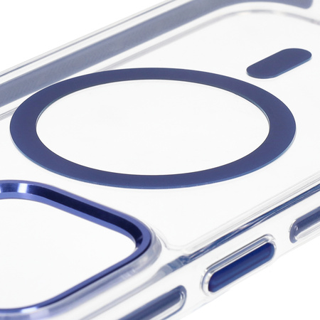 Etui z pierścieniem magnetycznym Bizon Case Marco do iPhone 14 Pro Max, przezroczyste z niebieską ramką