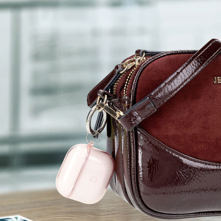 Elastyczne etui z karabińczykiem Bizon Case Headphone Clear do AirPods 4 przeźroczysto-różowe
