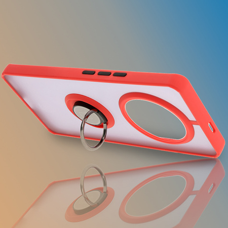 Etui z uchwytem na palec Bizon Case Hybrid Ring do Honor Magic7 Lite, przydymione z czerwoną ramką