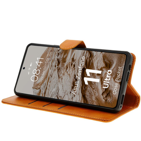Etui z klapką Bizon Case Pocket do Asus Zenfone 11 Ultra, brązowe