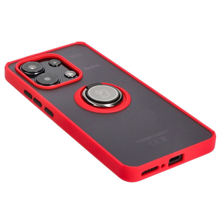 Etui z uchwytem na palec Bizon Case Hybrid Ring do Xiaomi Redmi Note 13 4G, przydymione z czerwoną ramką