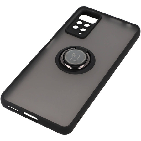 Etui z uchwytem na palec Bizon Case Hybrid Ring do Xiaomi Redmi Note 11 Pro / Pro 5G, przydymione z czarną ramką