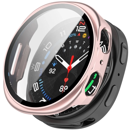 Etui ze szkłem do zegarka Bizon Case Watch Adamo do Samsung Galaxy Watch 8 40 mm, satynowo różowe