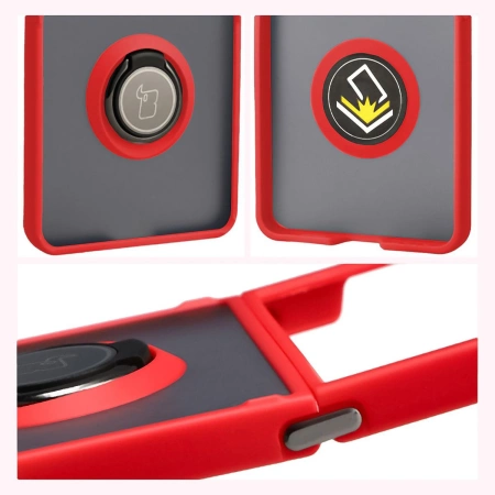Etui z uchwytem na palec Bizon Case Hybrid Ring do Galaxy Z Flip7, przydymione z czerwoną ramką