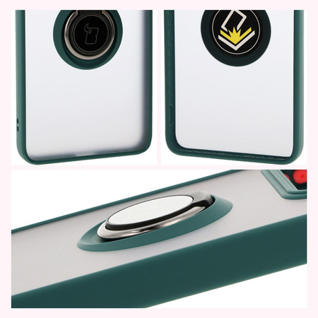 Etui z uchwytem na palec Bizon Case Hybrid Ring do Xiaomi 14T Pro, przydymione z ciemnozieloną ramką