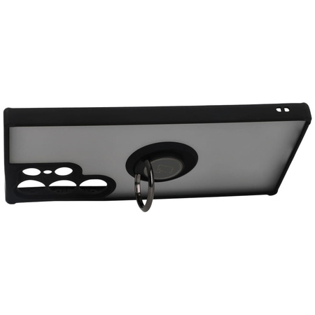 Etui z uchwytem na palec Bizon Case Hybrid Ring do Galaxy S23 Ultra, przydymione z czarną ramką