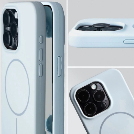 Silikonowe etui z pierścieniem magnetycznym Bizon Soft Case Magnetic do iPhone 15 Pro, błękitne