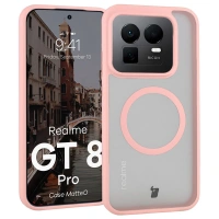 Etui z pierścieniem magnetycznym Bizon Case MatteO do Realme GT 8 Pro, przydymione-jasnoróżowe