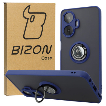 Etui z uchwytem na palec Bizon Case Hybrid Ring do Realme C55, przydymione z granatową ramką