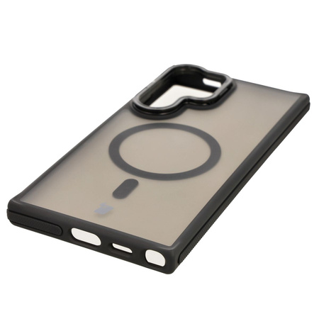 Etui z podstawką i pierścieniem magnetycznym Bizon Case Eclipse do Galaxy S24 Ultra, przydymione z czarną ramką