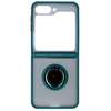 Etui z uchwytem na palec Bizon Case Hybrid Ring do Galaxy Z Flip7 FE / Z Flip6, przydymione z ciemnozieloną ramką