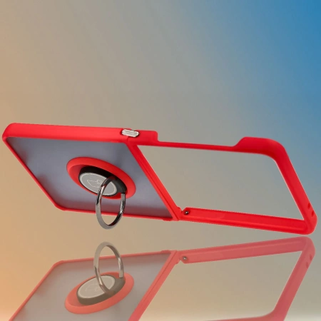 Etui z uchwytem na palec Bizon Case Hybrid Ring do Galaxy Z Flip7, przydymione z czerwoną ramką