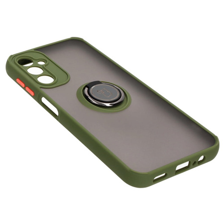 Etui z uchwytem na palec Bizon Case Hybrid Ring do Galaxy A14 4G / 5G, przydymione z zieloną ramką
