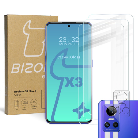 3x Szkło hartowane + szybka na aparat Bizon Glass Clear Pack do Realme GT Neo 3