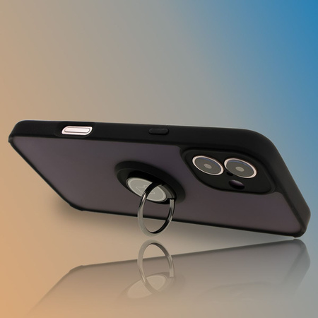 Etui z uchwytem na palec Bizon Case Hybrid Ring do iPhone 16 Plus, przydymione z czarną ramką