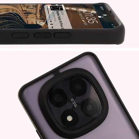 Etui z uchwytem na palec Bizon Case Hybrid Ring do Xiaomi Redmi Note 14 Pro Plus 5G, przydymione z czarną ramką