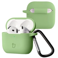 Silikonowe etui z karabińczykiem Bizon Case Headphone Silicone do AirPods 4, jasnozielone