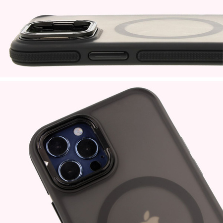 Etui z podstawką i pierścieniem magnetycznym Bizon Case Eclipse do iPhone 12 / iPhone 12 Pro , przydymione z czarną ramką