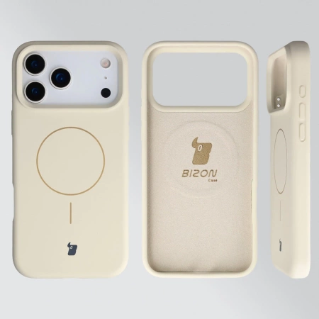 Silikonowe etui z pierścieniem magnetycznym Bizon Soft Case Magnetic do iPhone 17 Pro Max, écru