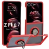 Etui z uchwytem na palec Bizon Case Hybrid Ring do Galaxy Z Flip7, przydymione z czerwoną ramką