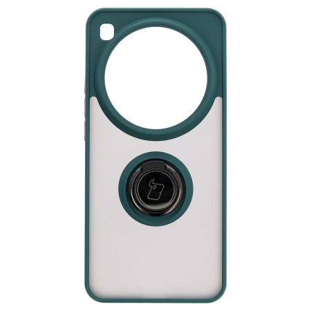 Etui z uchwytem na palec Bizon Case Hybrid Ring do Xiaomi 15 Ultra, przydymione z ciemnozieloną ramką