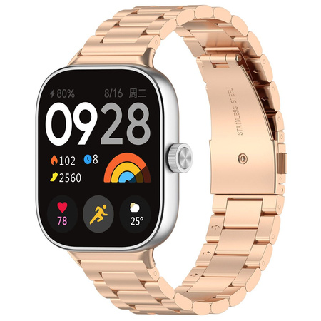 Pasek ze stali nierdzewnej Bizon Strap Watch Aura do Xiaomi Redmi Watch 5/4 / Smart Band 9/8 Pro, różowozłoty