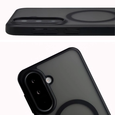 Etui z pierścieniem magnetycznym Bizon Case MatteO do Galaxy A37 5G / A36 5G, przydymione-czarne