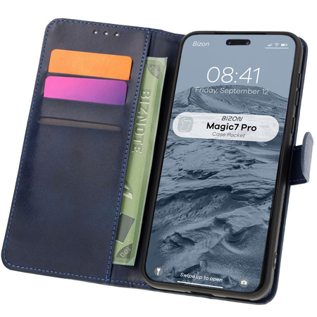 Etui z klapką Bizon Case Pocket do Honor Magic7 Pro, granatowe