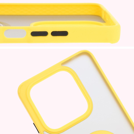 Etui z uchwytem na palec Bizon Case Hybrid Ring do Xiaomi Redmi Note 14 5G, przydymione z żółtą ramką