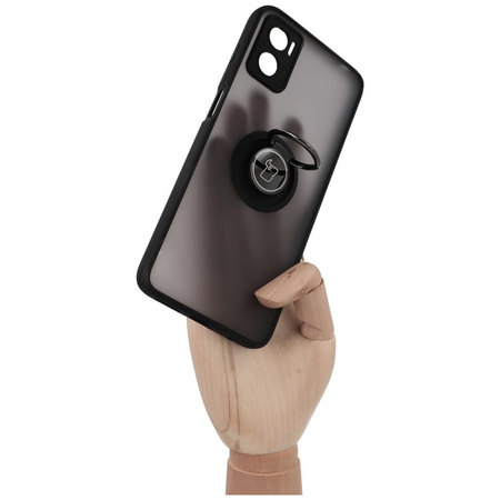 Etui z uchwytem na palec Bizon Case Hybrid Ring do Motorola Moto E22 / E22i, przydymione z czarną ramką
