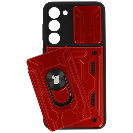 Etui Bizon Case Camshield Card Slot Ring do Galaxy S23 Plus, czerwone